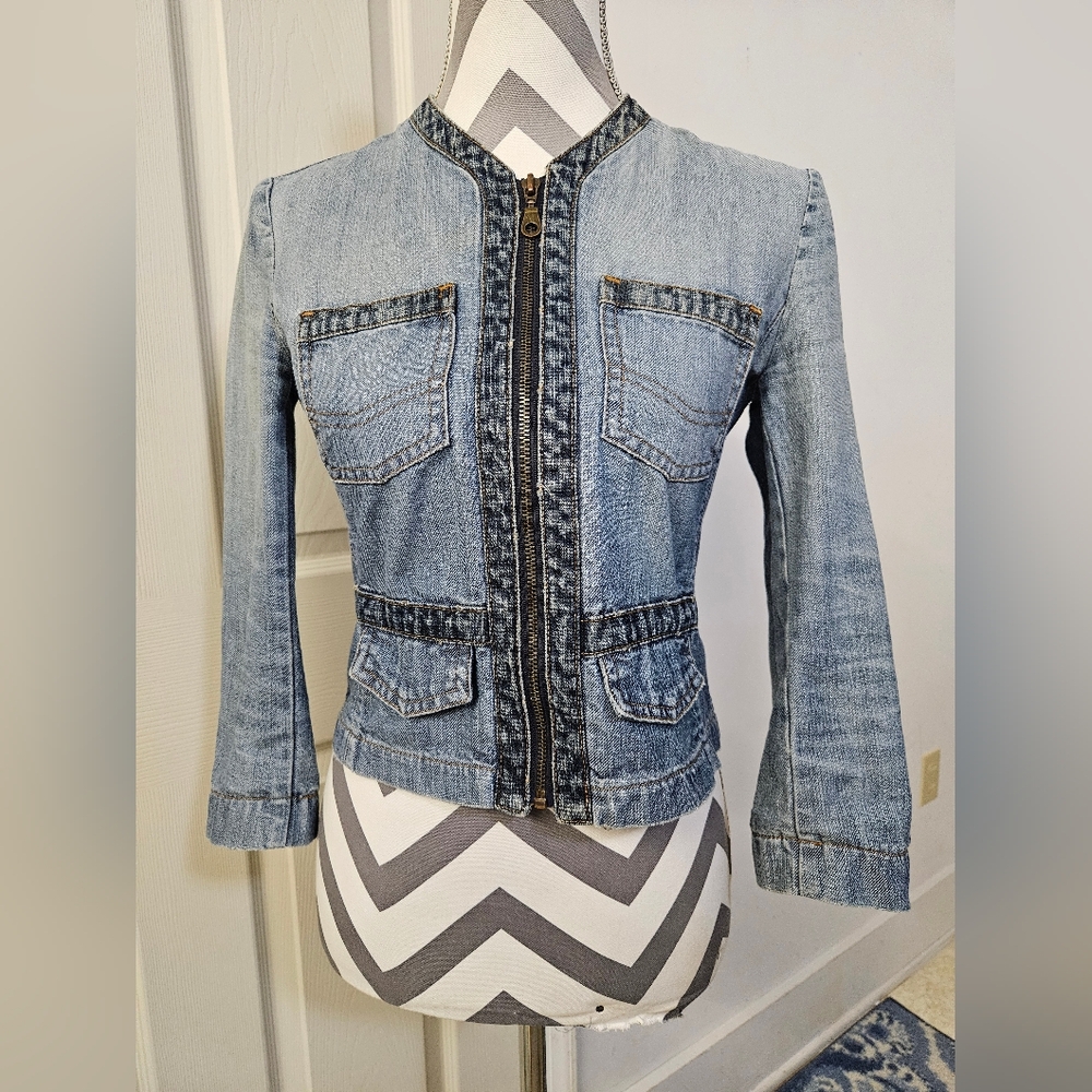 BCBG Maxazria Denim Jacket with 3/4 Sleeves - Light-weight